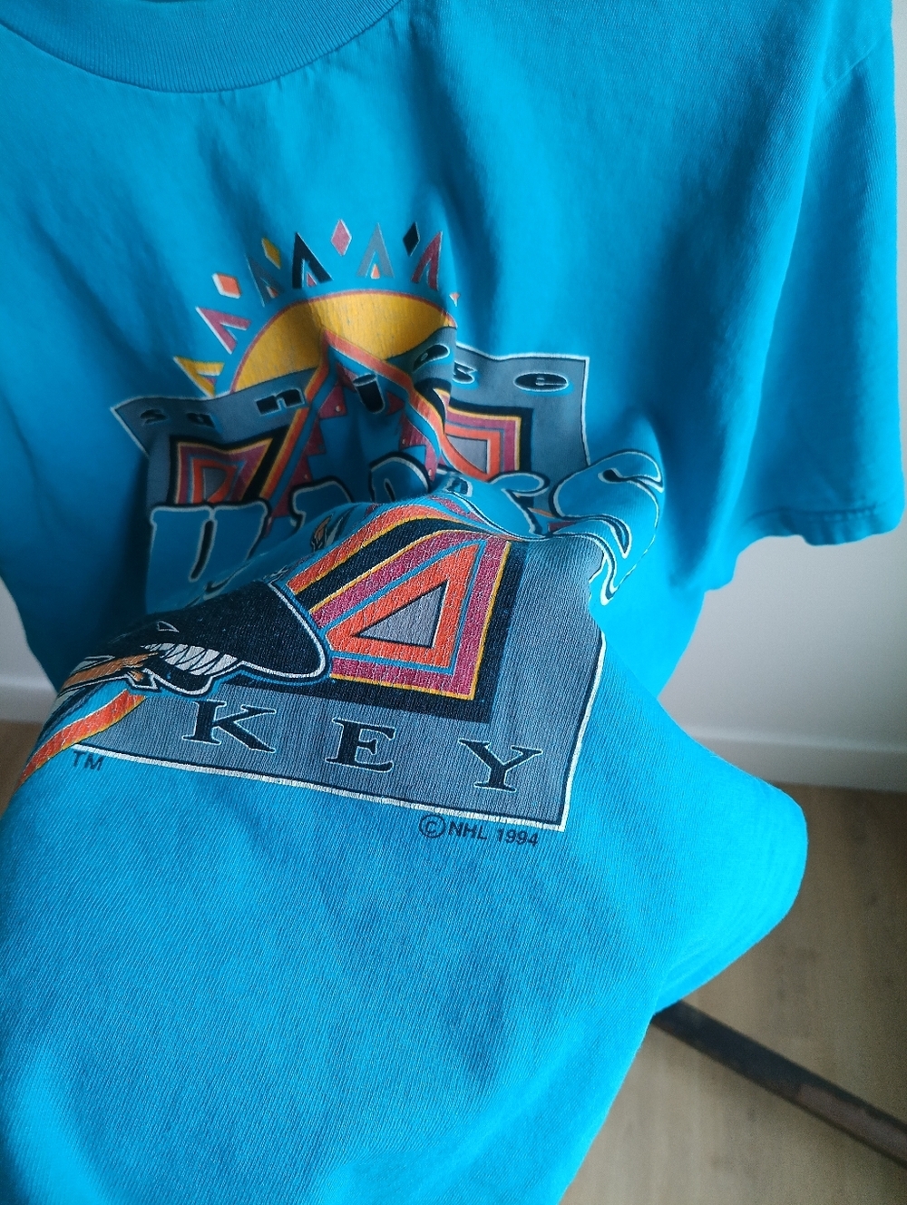 Vintage 90s San Jose Sharks Fiesta NHL T-Shirt Single Stitch Large Teal 1994 - Picture 8 of 8